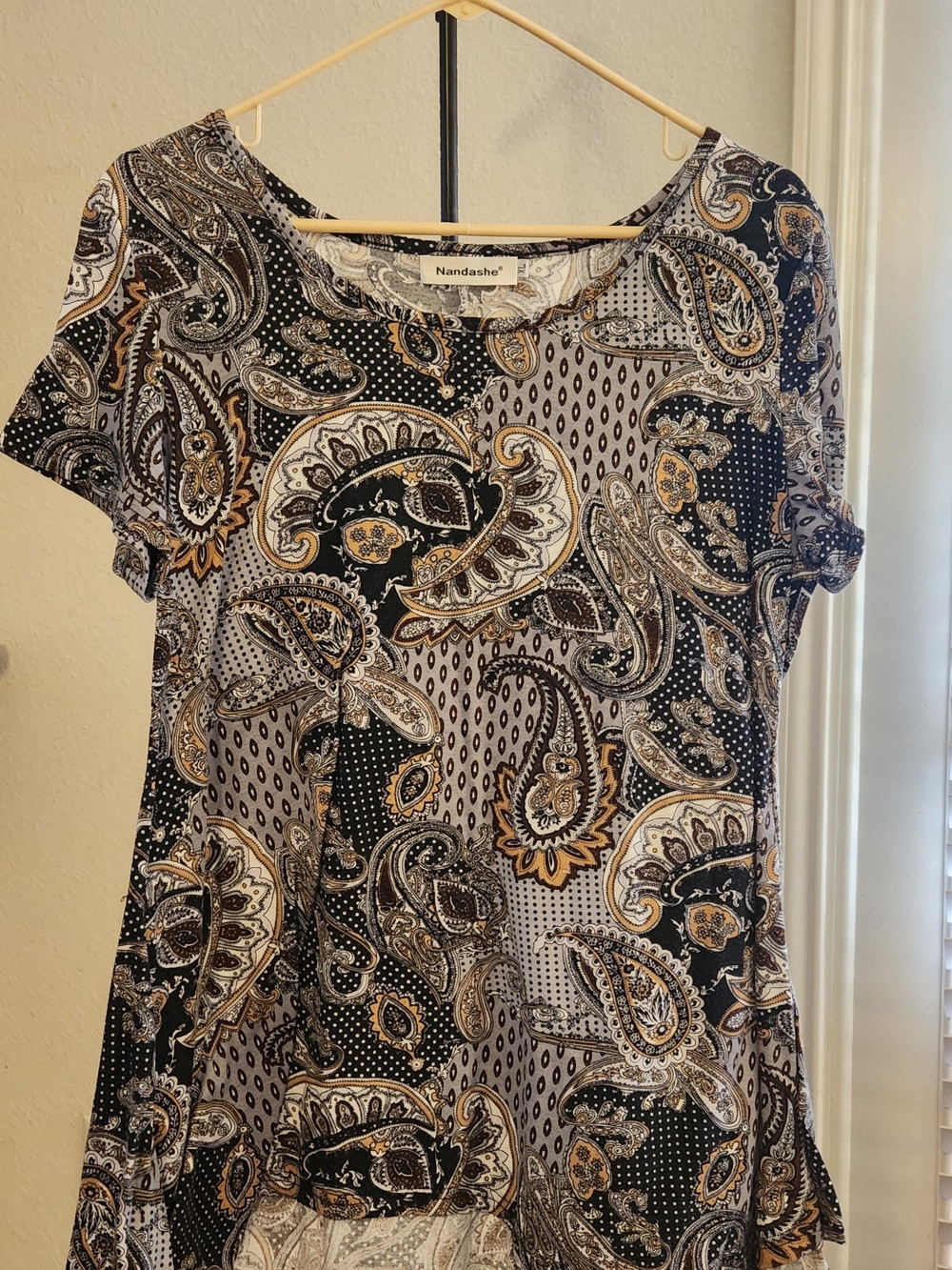 Black, Cream & Gold Paisley Short Sleeve Blouse